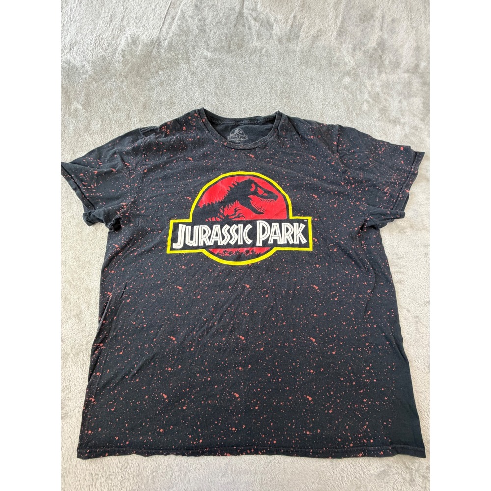 Jurassic Park T-Shirt Mens 2XL Black Red Bleach Splatter Graphic Tee